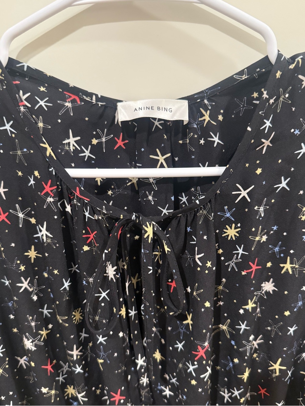 Anine Bing Martha Silk Star Printed Dress Black Small - Picture 8 of 11